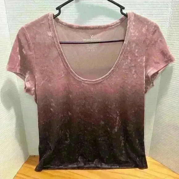 American Eagle Outfitters Tops - AMERICAN EAGLE size Medium Pink/Purple Ombre Velvet Scoop Neck  Crop Top